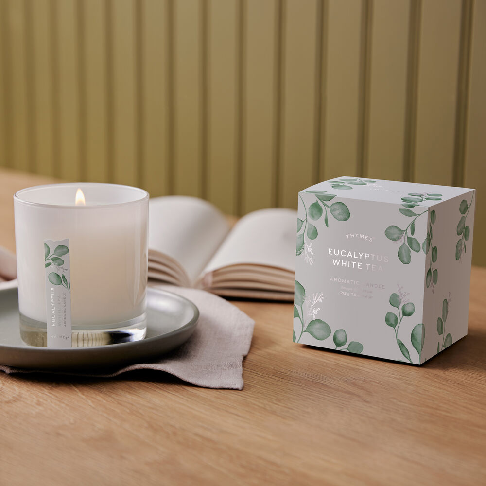 Thymes Eucalyptus White Tea Candle is vegan and cruelty free image number 2
